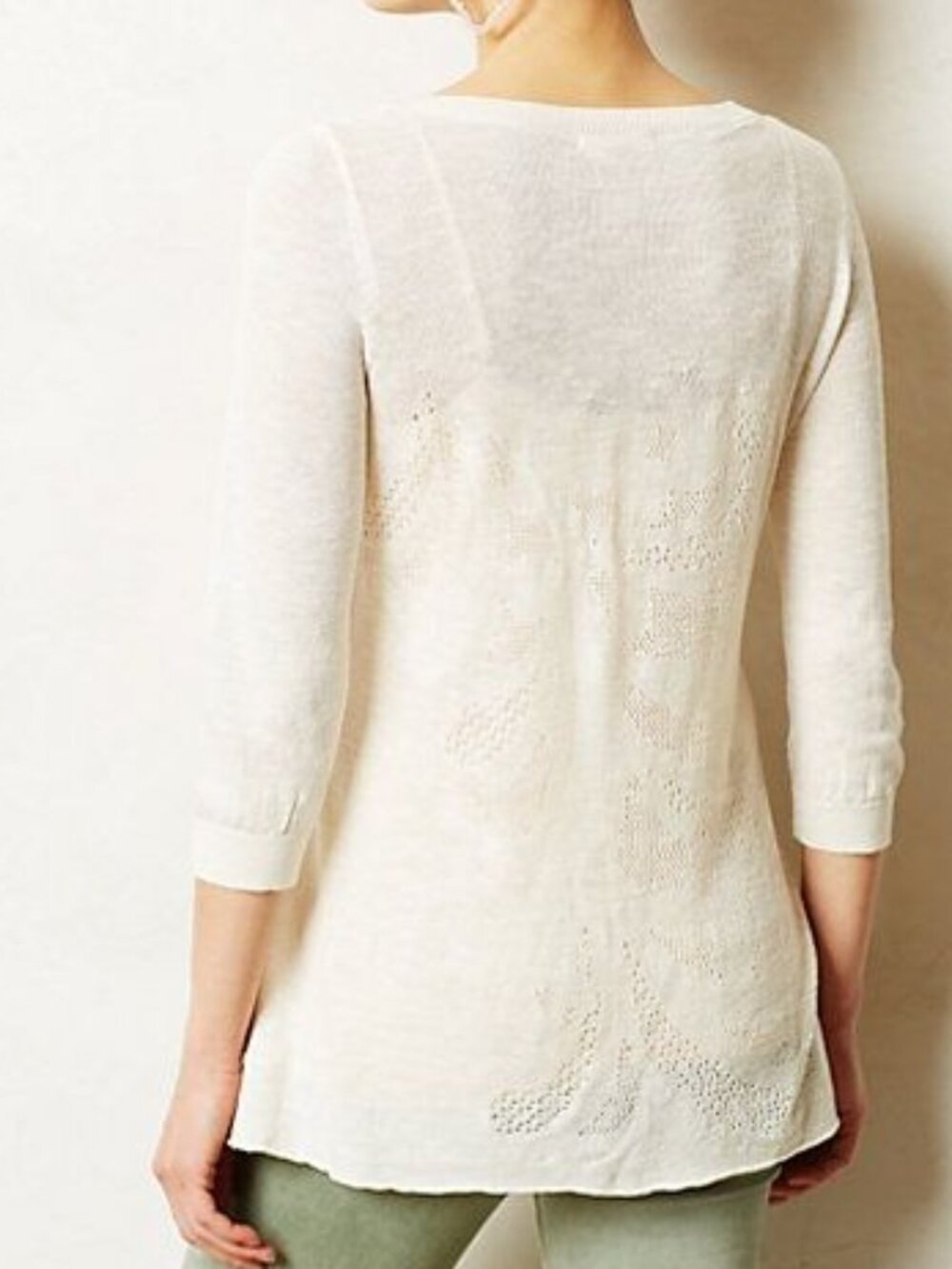 Anthropologie Abbey Pointelle Pullover Ivory Sweater Tunic Petite - Picture 2 of 7